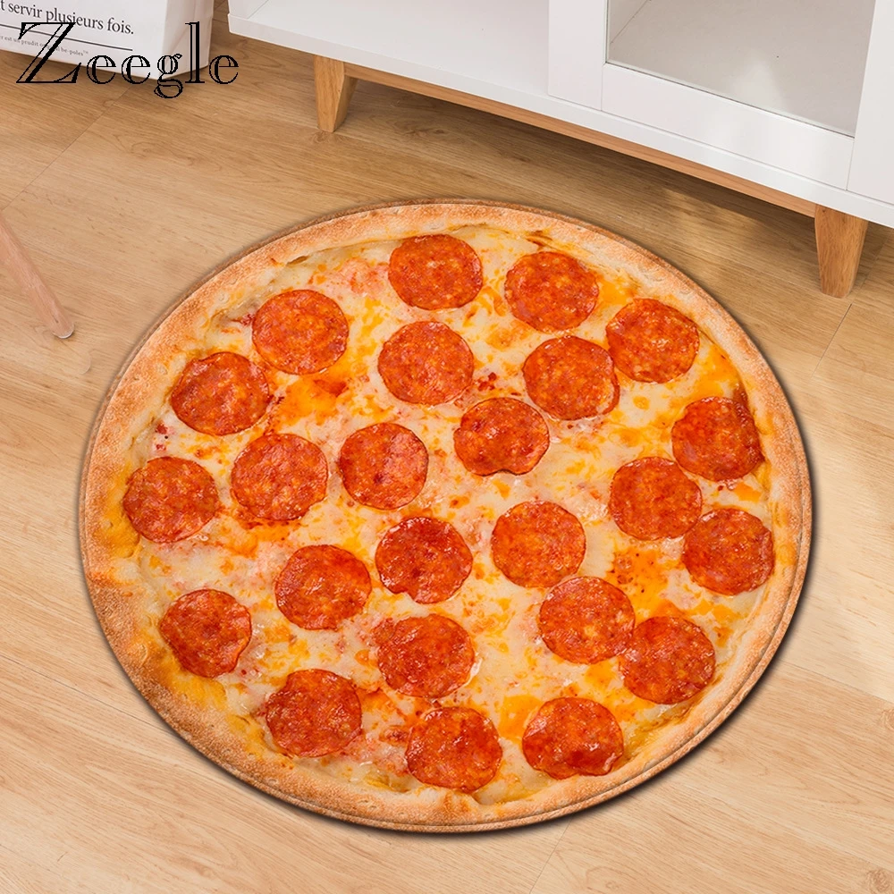 Zeegle Pizza круглый ковер большой для декора гостиной 3d Печатный Впитывающий Коврик