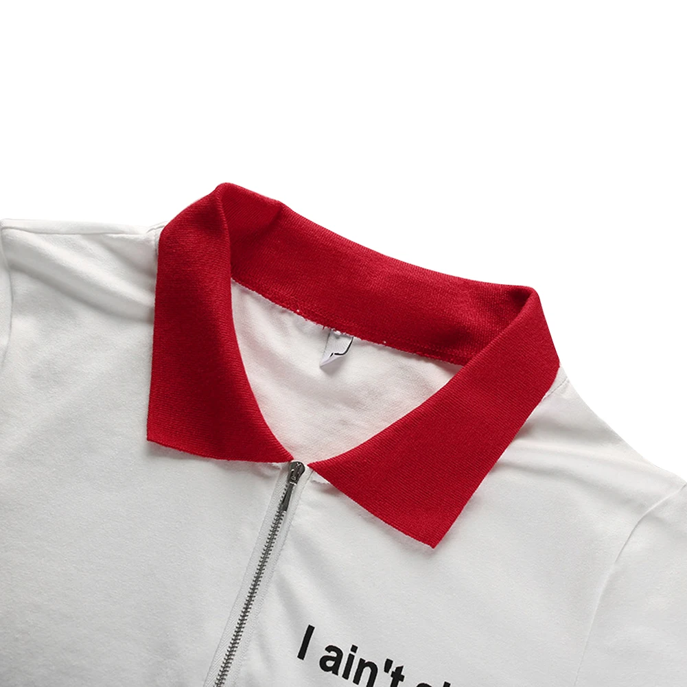 

2020 New Style Women T-Shirts White Short Sleeve Crop Top Summer Clothes Ladies Slim Zipper Neck Top Tee Casual