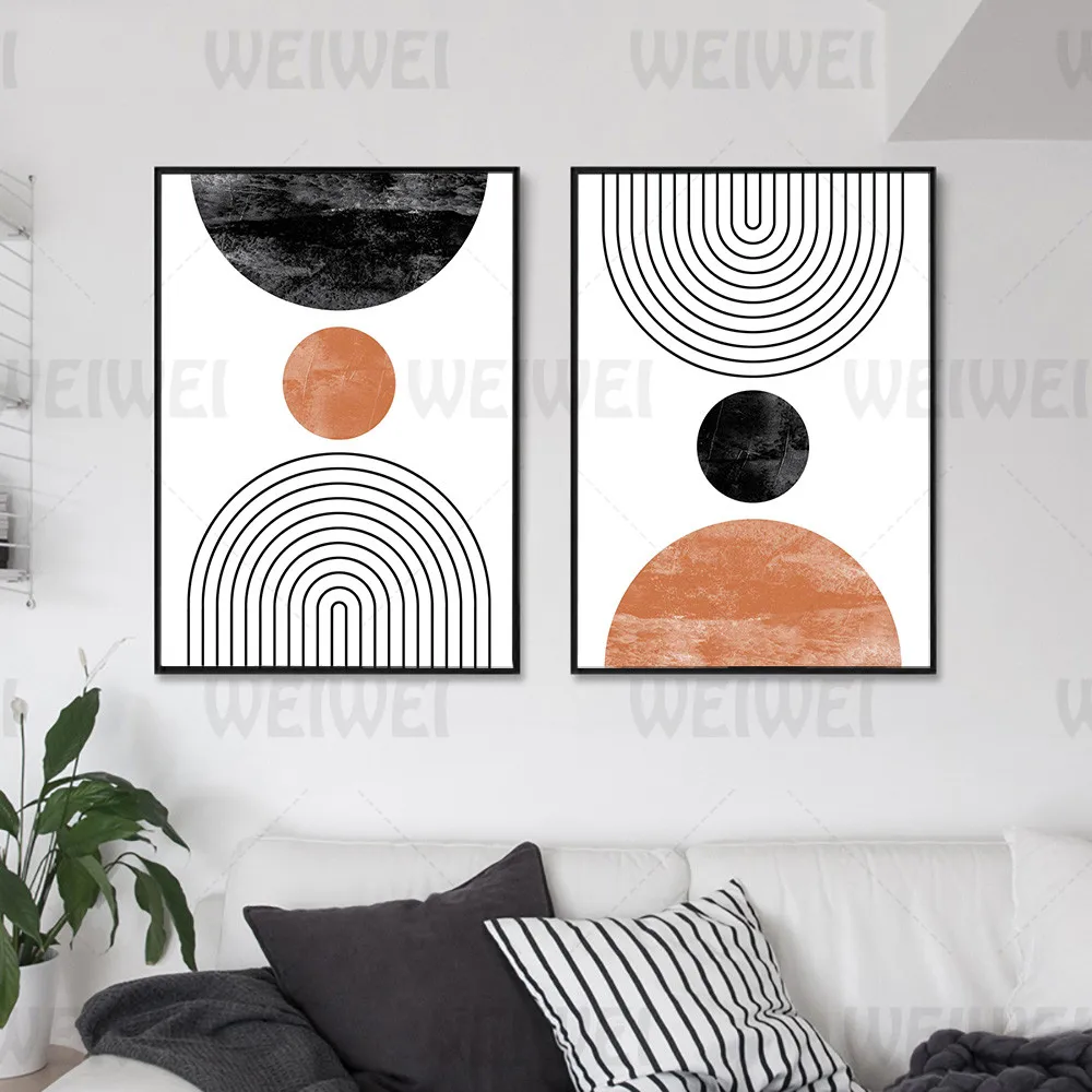 

Geometric Shape Home Decoration Painting Arc Round Semicircle Living Room Wall Canvas Poster Bookstore Red Pottery Bedroom Print