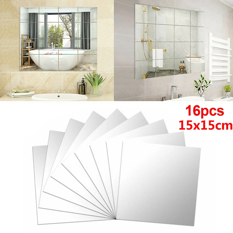 

16 pcs DIY Mirror Tile Wall Mirror Mirror Film Self Adhesive Sticker Foil