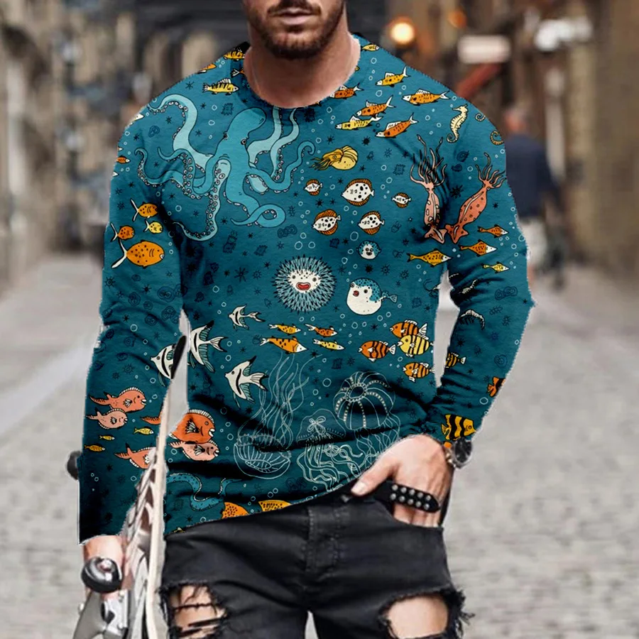 

T Shirts Long fashion men New Fashion Men Brand Fitness Slim Plant flowers digimon Men Printing Tshirt Trend sweatshirt