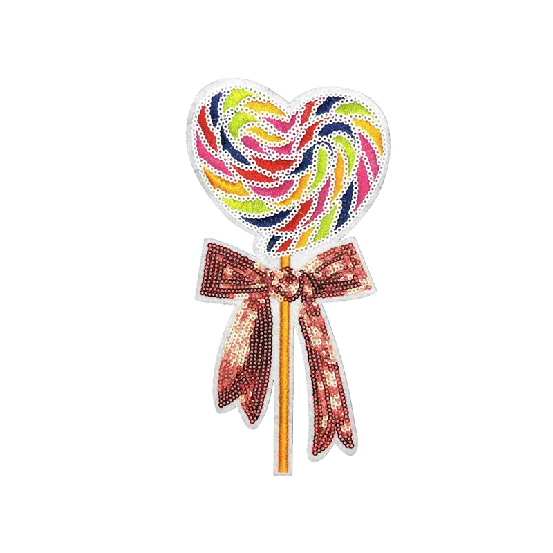 Большая нашивка в виде леденца с блестками для одежды пришивная аппликация