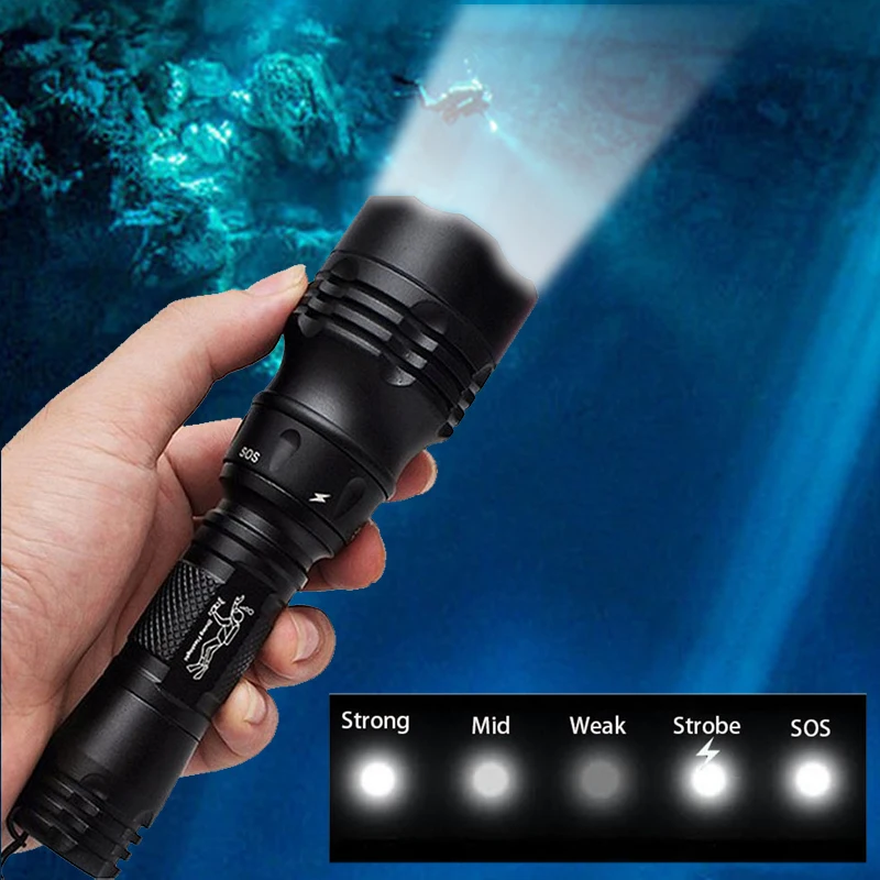 

TOPCOM Powerful 10W CREE XM-L2 T6 LED Diving Flashlight Professional IP68 Diving Light Torch 5-Mode Scuba Underwater Lantern