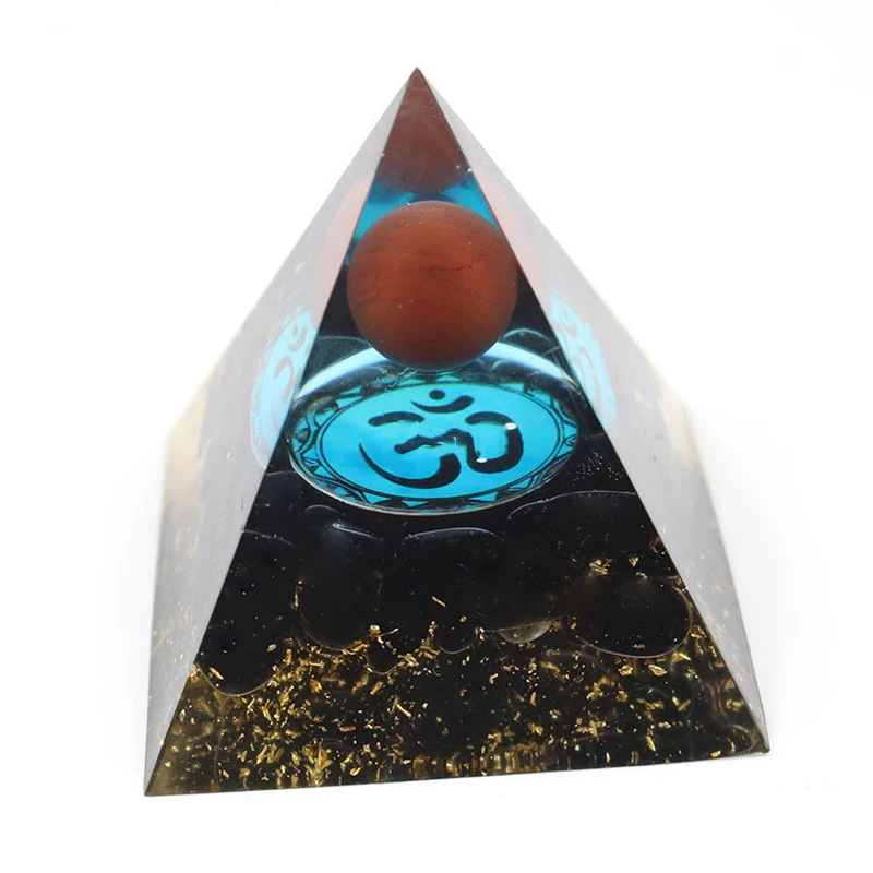 

Handmade Amethyst Crystal Sphere Orgonite Pyramid with Obsidian Stone Reiki Chakra Energy Collection Home Decor