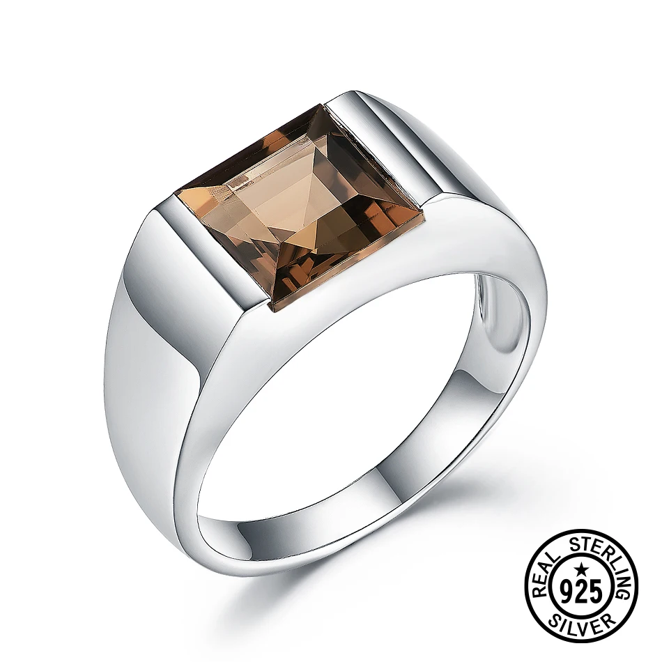 925 пробы Серебряное кольцо создания дымчатый кварц квадратные простые