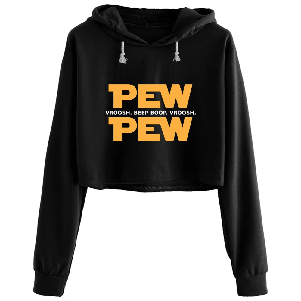Pew Pew Crop Hoodies Women Korean Y2k Kawaii Goth Pullover For Girls