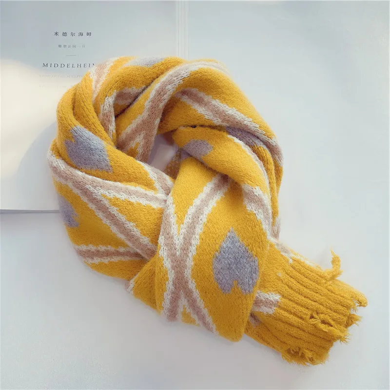 

Korean Winter Warm Fragmentary Tassel Knitted Warm Scarf. Long Cotton Towel for Boys and Girls. Diamond Love Wool Scarf