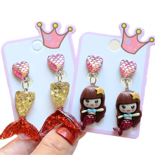 

2021 new resin cartoon fishtail shell mermaid ear clip earrings girl accessory fashion jewelry a beautiful gift for daughter