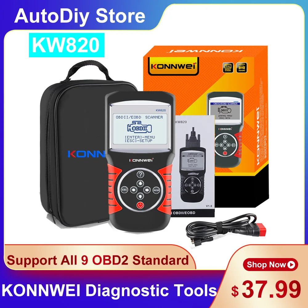 

Автомобильный сканер KONNWEI KW820 OBD2/EOBD, считыватель кодов, считывание ошибок по умолчанию, диагностические инструменты, поддержка нескольких я...