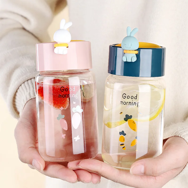 

Cute Rabbit Glass Water Cup Korean Cartoon Handy Mugs Creative Gift Student Portable Cup Kawaii Mug Shot Glass
