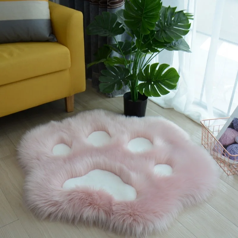 Alfombra con dise&ntilde;o de pata de gato para el hogar, coj&iacute;n de felpa suave y larga con dise&ntilde;o de dibujos animados lavable, decoraci&oacute;n de cabecera de dormitorio, 60/70/80/90cm-3