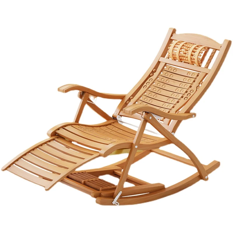 

Folding Rocking Chair Armchair W/Footrest&Massage Mahogany Finish Foldable Rocker Outdoor Patio Furniture Bamboo Chair Recliner