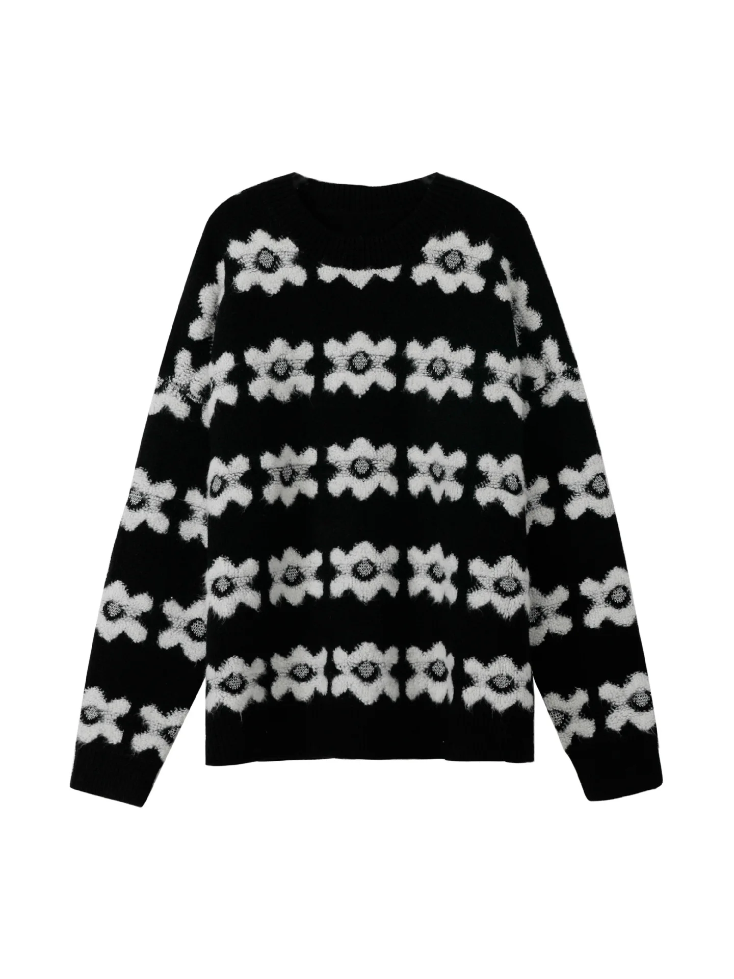 

Xiaoyu jam flower sweater with black background and white flower