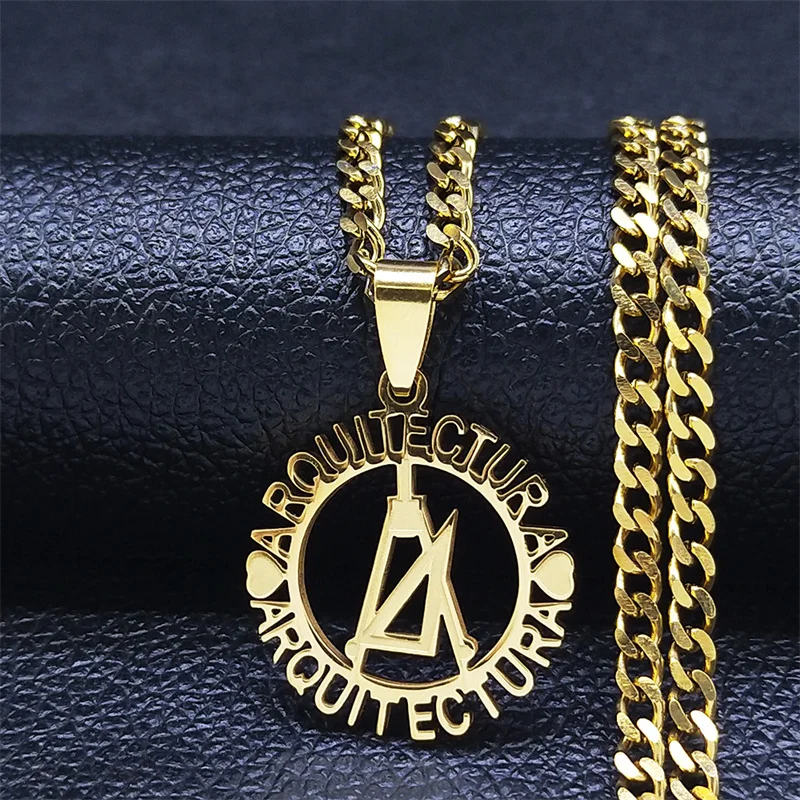 

2022 Stainless Steel ARQUITECTURA Chain Necklaces for Women/Men Gold Color Compass Ruler Necklaces Jewelry joyeria N8009S02