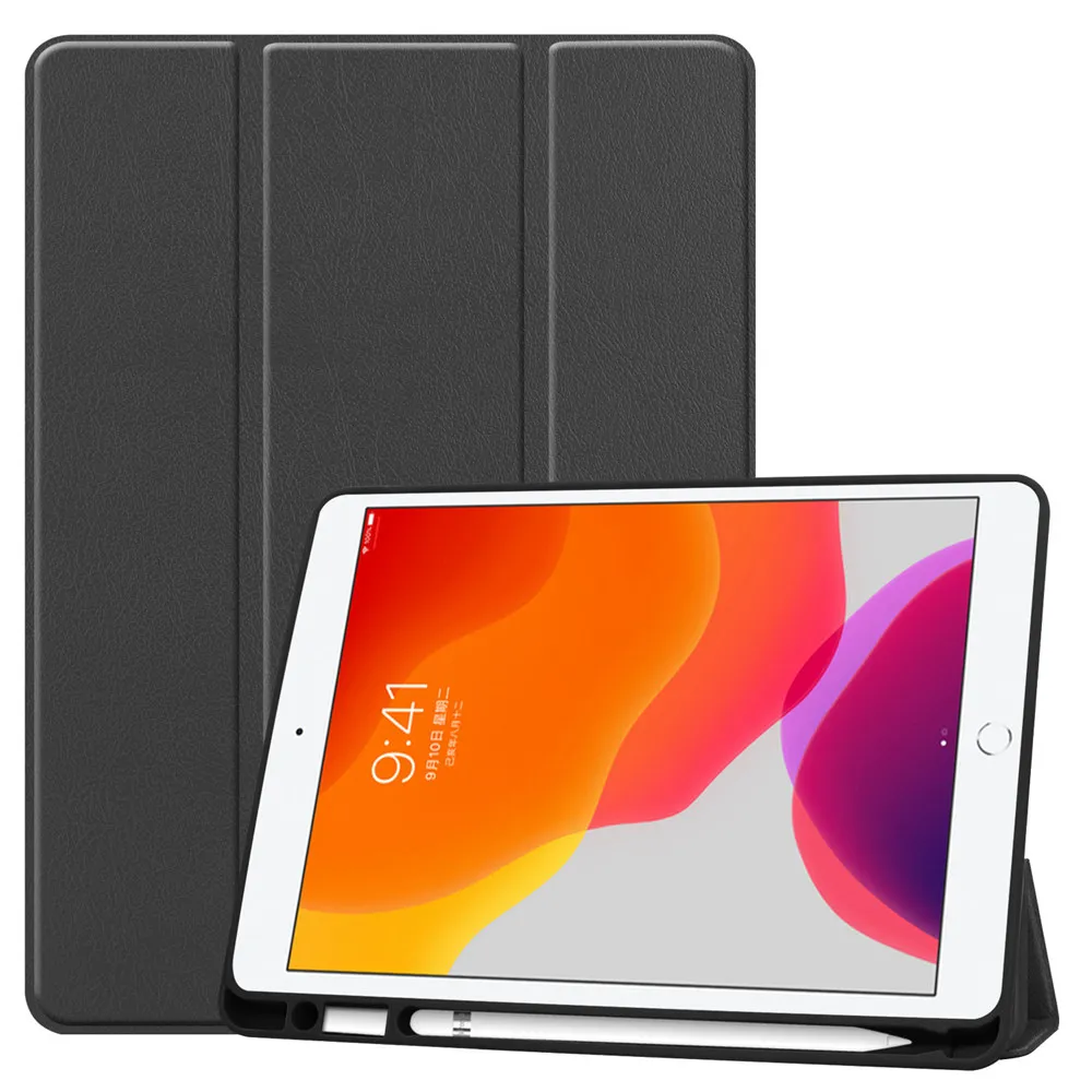 Для iPad 10,2 7th Gen планшет трехстворчатая подставка премиум класса из искусственной кожи умный чехол Мягкий силиконовый чехол из ТПУ встроенный карандаш держатель