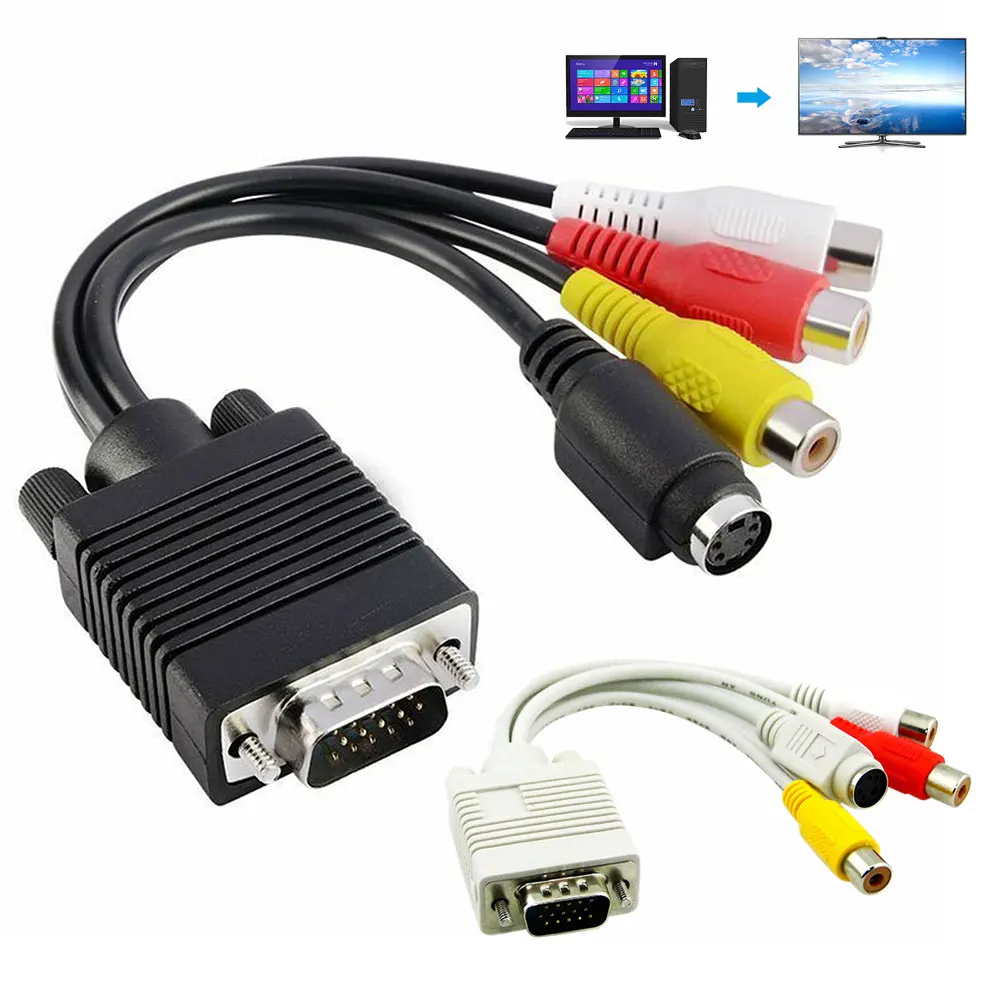 Высокое качество Черный Белый ПК VGA SVGA к S Video 3 RCA композитный HD AV ТВ выход адаптер