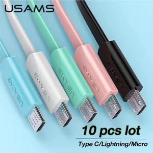 usams 10pcs sync data micro usb type c lighting mobile phone cable lightning for iphone samsung xiaomi huawei android cable free global shipping
