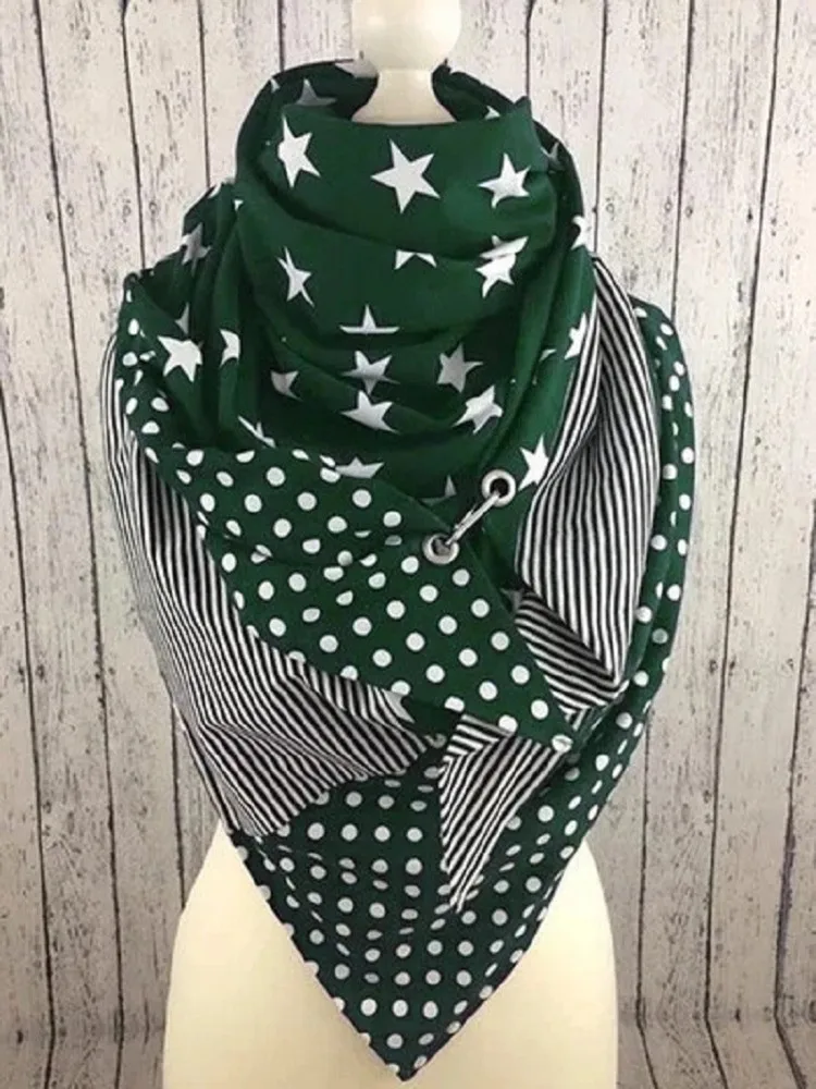 

Winter Star Print Warm Scarf Women Solid color Long Shawls Fashion Scarf Buckle Causal Scarves