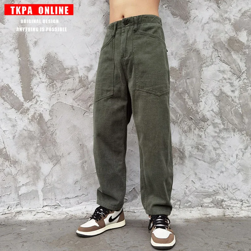 

2021 Harajuku Style Fashion Brushed Washed Loose Straight Casual Pants Men's Japanese-Style Retro All-Matching Overalls