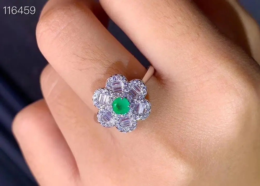 Новое кольцо с натуральным изумрудом 925 Серебряное женское свежий и красивый