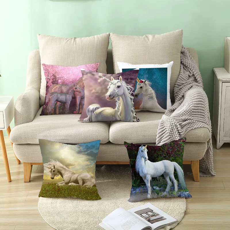 

New Peach Skin Pillow Case White Horse Aestheticism Pillow Cover 45X45 Square Wonderland Cushion Cover Home Decor Throw Pillows