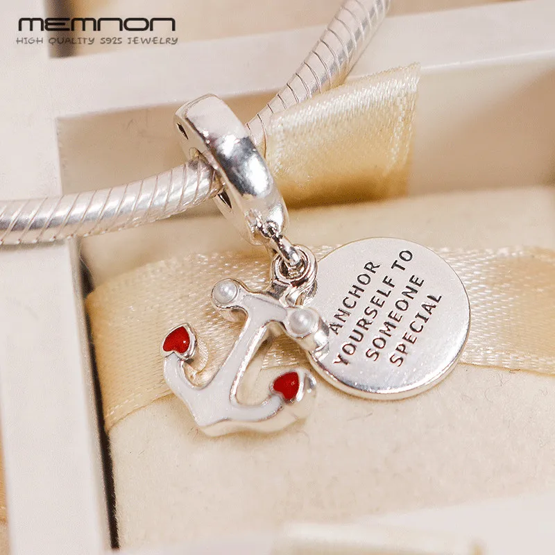Anchor of Love dangle Charms 925 sterling silver pendant Enamel Charm fit Bracelets necklaces DIY for women Memnon jewelry DA275 | Украшения