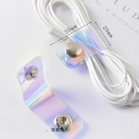 2pc cute laser cable organizer case snap on phone cord winder headset clip for usb data wrap cord protector storage holder cover