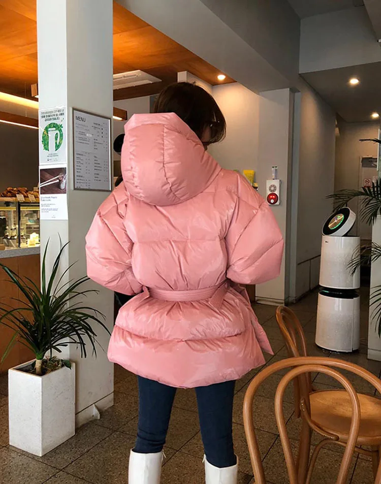 New Winter Women's Jacket hooded parka Bright Colors Insulated Puffy Coat collar hooded Parka Loose waist Belt outwear M192