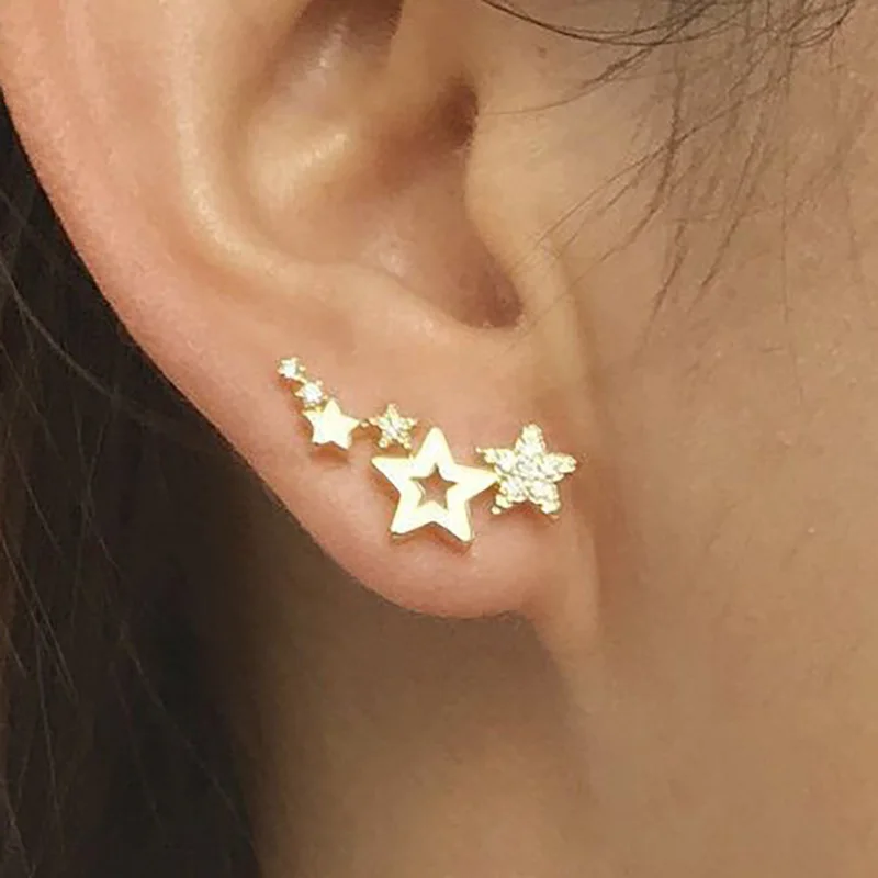 

Star Earring Golden Silver Color Zircon Stars Stud Earrings for Women Sweet Korean Jewelry Gifts Fashion Girls Party Accessories