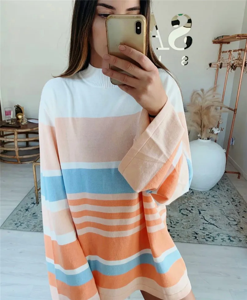 

Fashion Women Tunic Striped Tops Casual Pullover Loose Long Sleeve Sweater