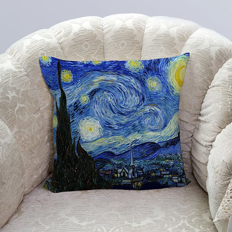van gogh oil painting pillowcase sofa cushion cover sunflower starry night throw pillow cover wedding party home decor 45x45cm free global shipping