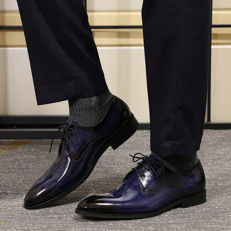 Мужская искусственная черная синяя лакированная кожа патина ручная роспись