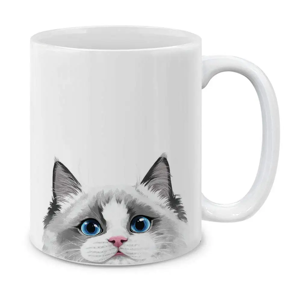 Белая керамическая кофейная кружка с котом Ragdoll Silver Point чайная чашка 11