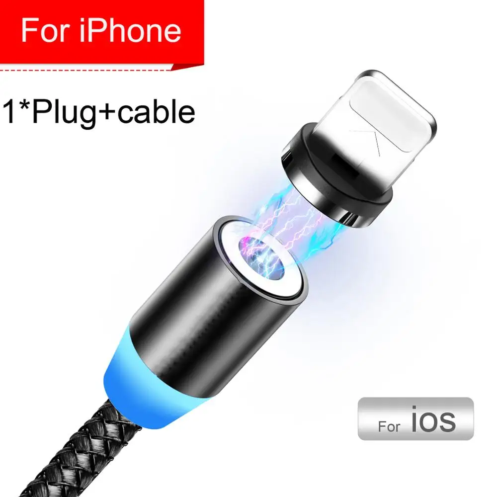 Black iOS Cable BaySerry Magnetic Cable USB Type C Cable For iPhone 11 Pro Max XR Samsung S9 Xiaomi LED Magnetic Fast Charging Micro USB C Cable - Цвет: Black iOS Cable