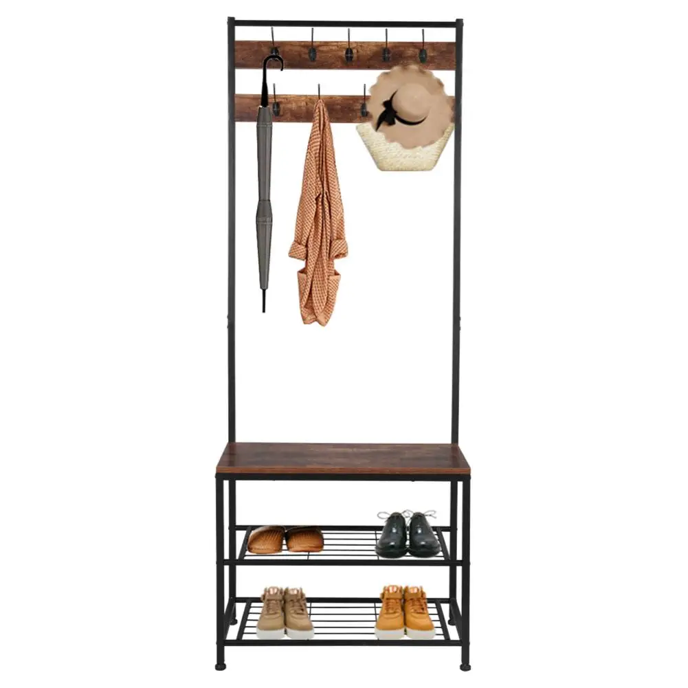 

2in1 Modern Industrial Coat Rack Entry Way Tower/Bench With Shoe Shelves Storage Shelf Organizer Fast Shipping