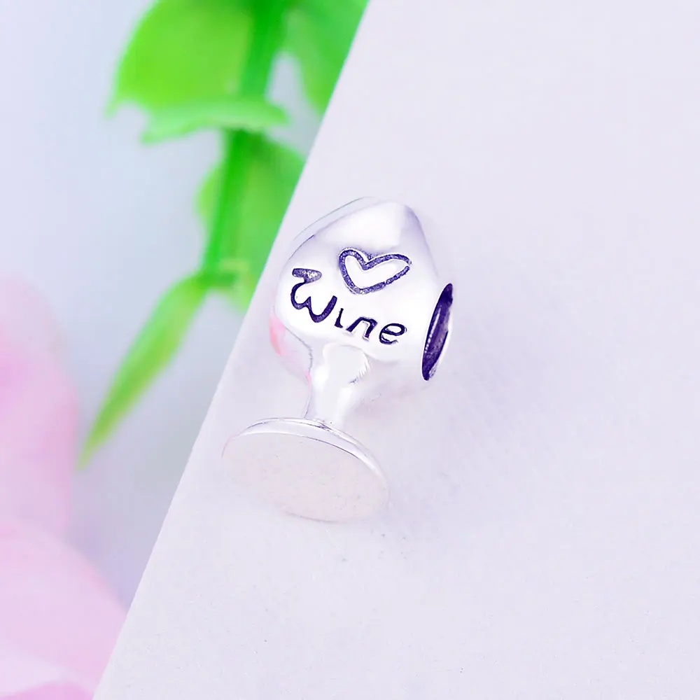 Мода новый 925 пробы серебро Вино Кубок сердце Очаровательные бусы с красными ЧР