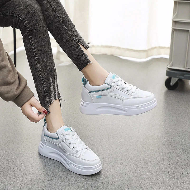 

New 7cm Platform Shoes Women Internal Increase Casual Flats Woman Loafers Classics Style White Shoes Ladies Fashion Sneakers