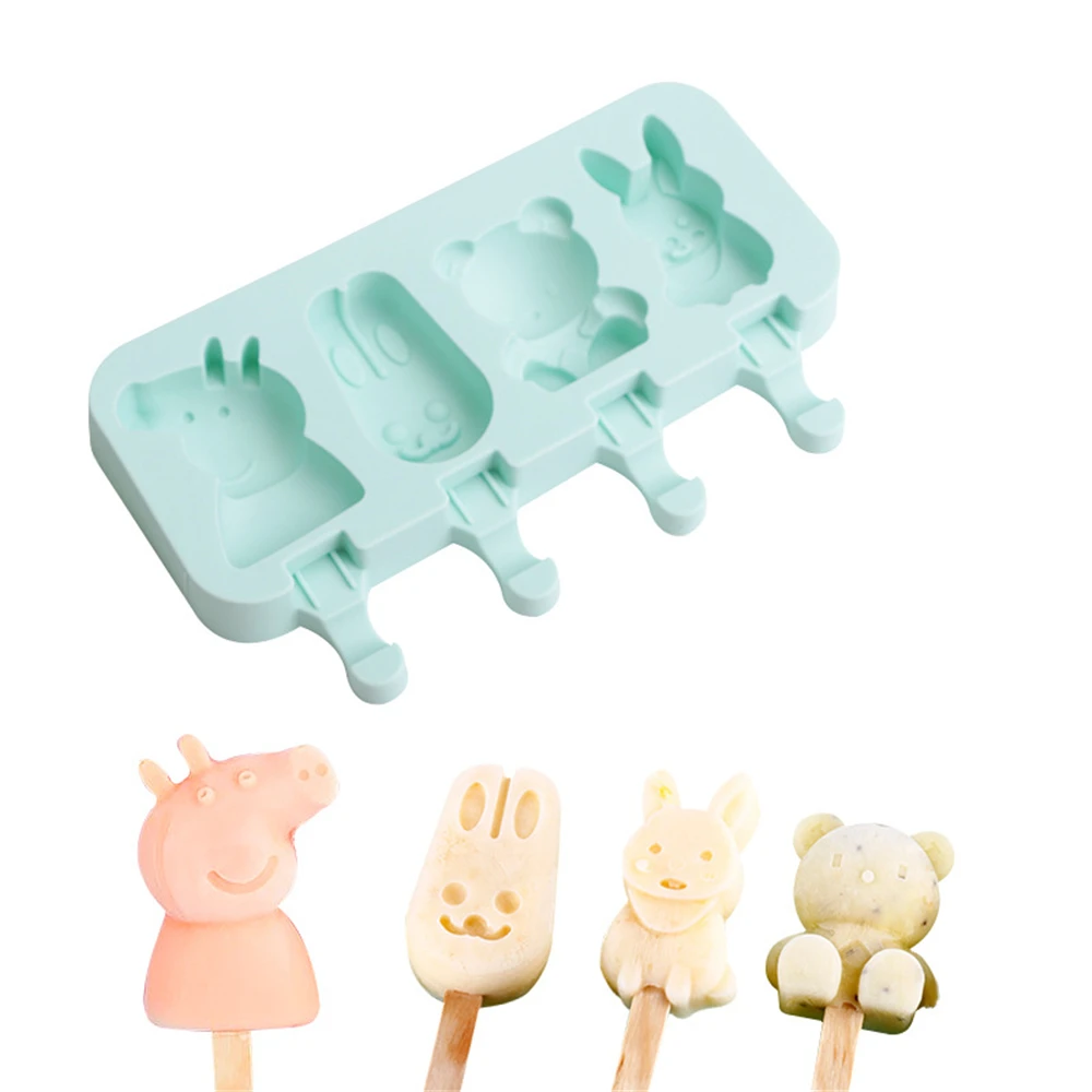 

Eco-Friendly Creative 4 Cartoon Animals Silicone Resin Popsicle Mold Ice Cream Cake Molds Kitchen Gadgets Dining Bar Accessories