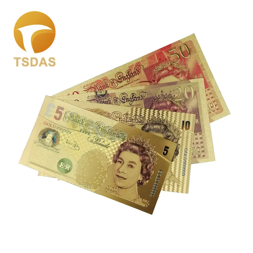 UK English Gold Banknote Set 5.10.20. 50 Pound British Bank Notes in 24K Plated|Золотые банкноты| |