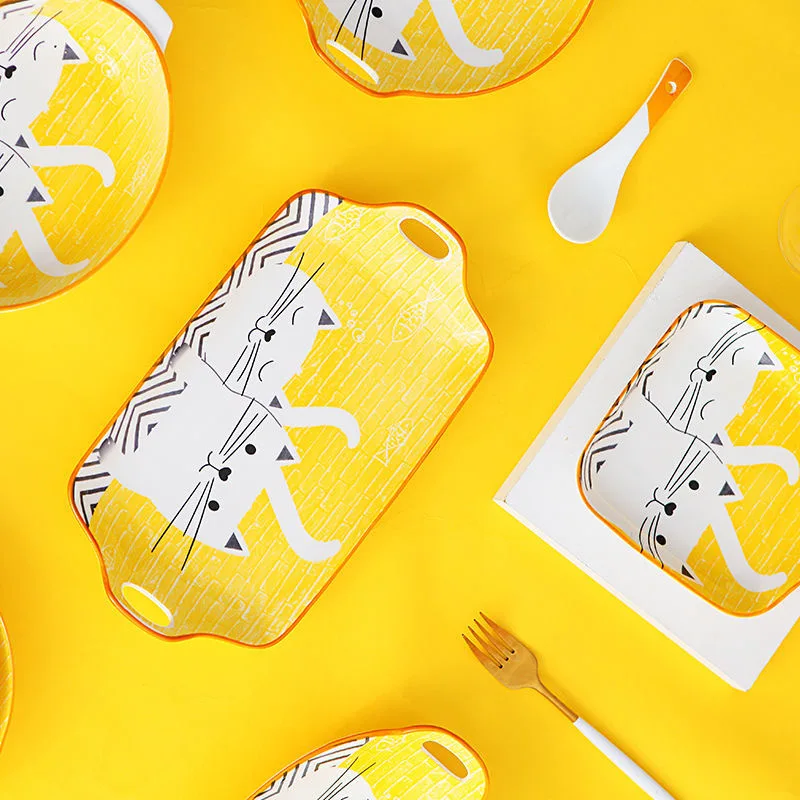 

"White Cat" Cute Dishes Dinner Plates Set Platter Tray Home Restaurant Dinnerware Tableware