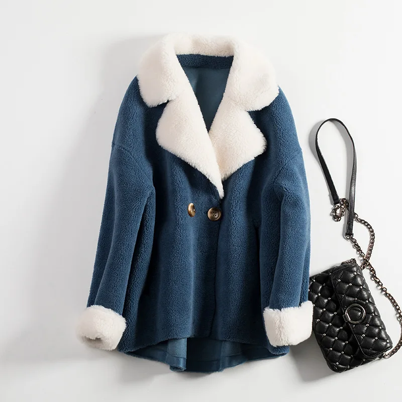 Autumn Winter Faux Fur Coats Women Warm Sheep Shearing Parka Ladies Fake Sheepkin Short Fur Jackets Female Wool Blends Outwear