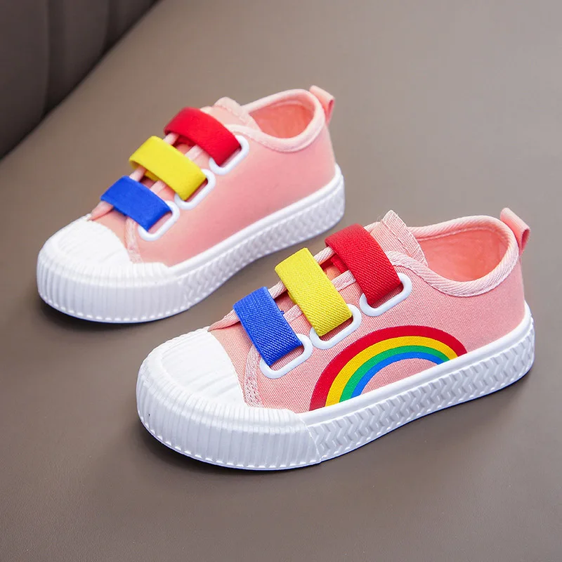 Pink VFOCHI/Новинка; детская парусиновая обувь; модная мягкая детская повседневная обувь с принтом радуги; детская обувь; парусиновая обувь унисекс для мальчиков и девочек - Цвет: Pink