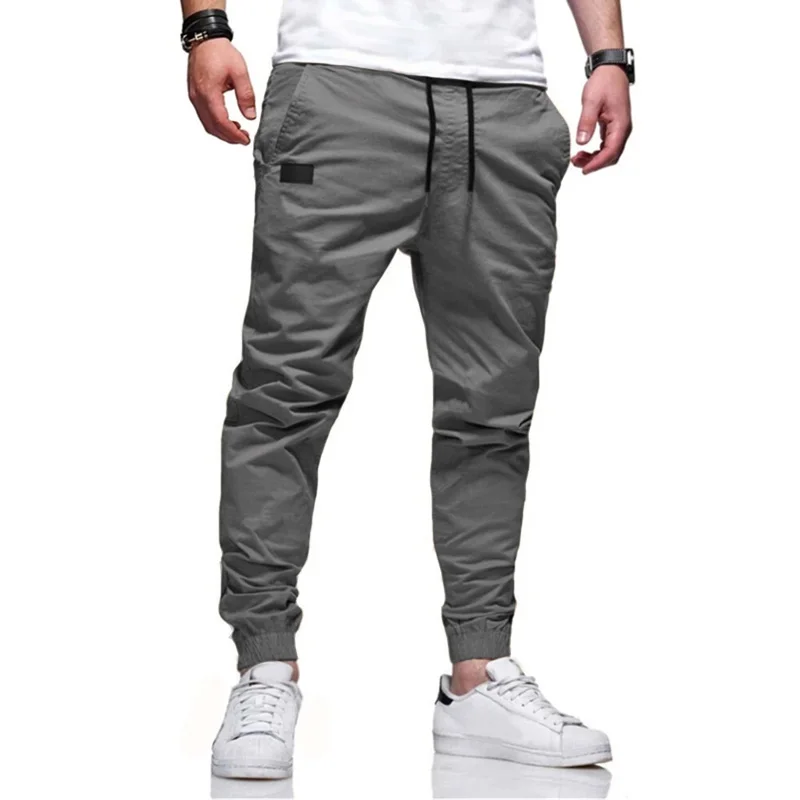 Men's Pure Color Youth Popular Leisure Slimming Overalls Pocket Paste Leather Streetwear Casual Fashion Cargo Pants Jogger Men