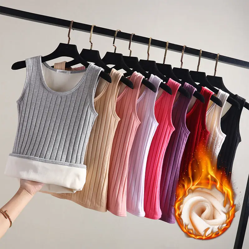 

Thermal Shirt Women Sleeveless Elastic Velvet Vest Women Thermal Top Sling Warm Underwear Women Soft thermo shirt women Sexy 2XL