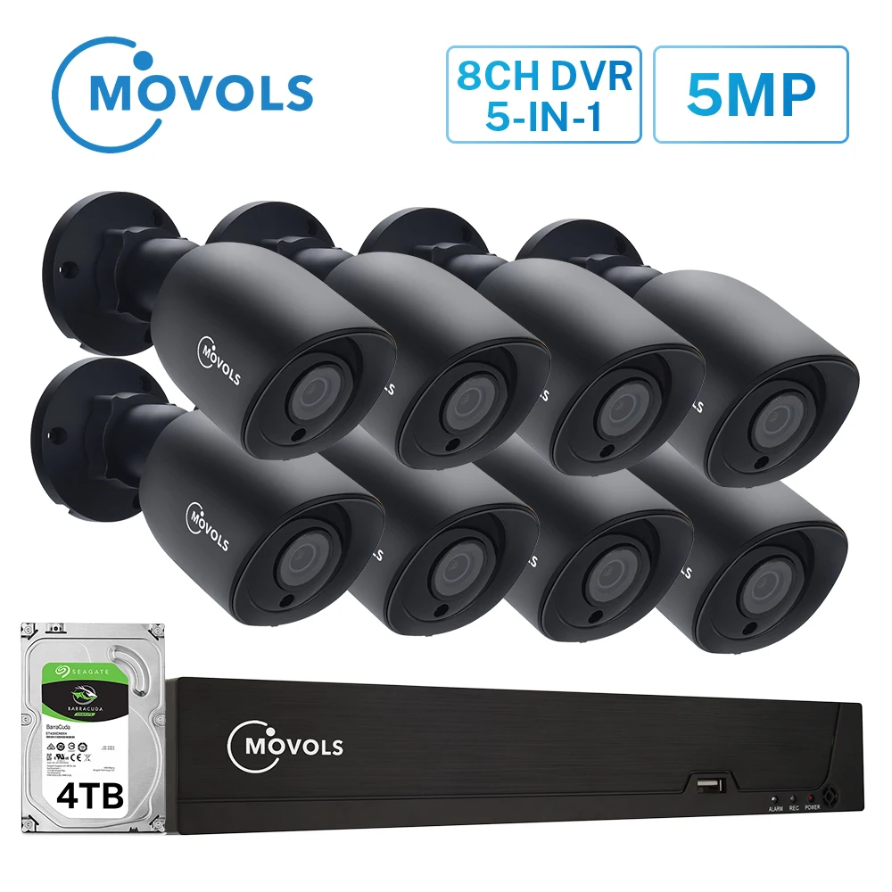 MOVOLS 5MP HD камера безопасности Система 8CH H.265 DVR для наружного и внутреннего видеонаблюдения Комплект ночного видения Водонепроницаемая система видеонаблюдения