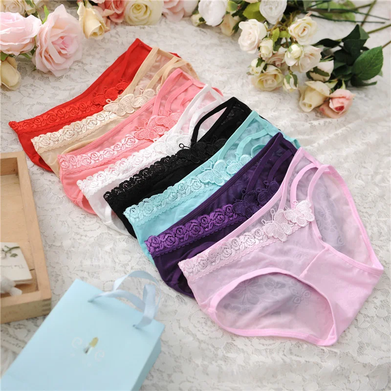 

One Size Women Lace Briefs Sexy Accessories Low-Waist Underpant Panties Female Ultra-Thin Transparente Underwear Pantys Lingerie