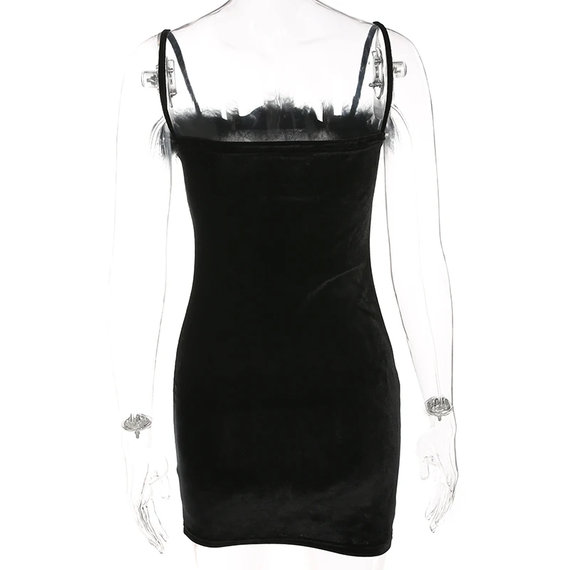 

E Girl Y2k Black Women's Dress Sexy Velvet Off Shoulder Mini Dress 2021 Summer Women Sleeveless Backless Slim Female Dresses