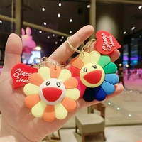 cute sweet sunflower keychains for women trinket resin rubber keyholder car bag pendent charm keyring fashion jewelry accessory