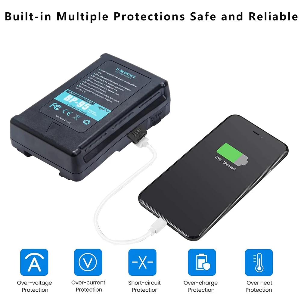 Литий-ионный аккумулятор 14 8 В BP-95/BP-160 с V-образным креплением для светодиодной