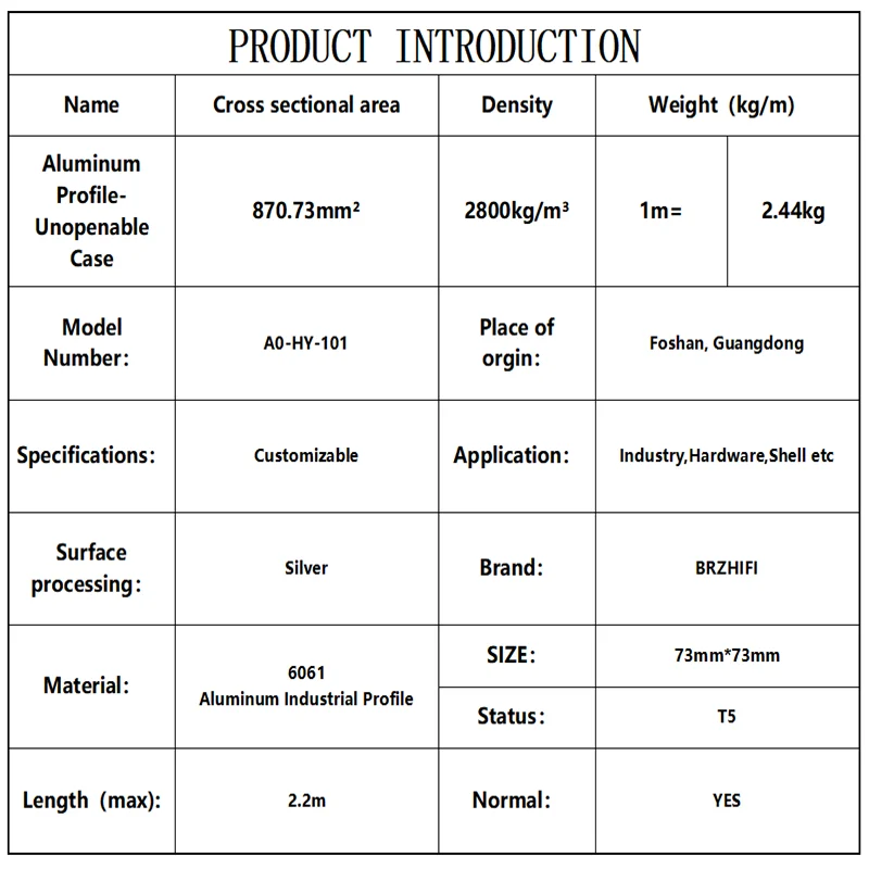 BRZHIFI Factory 6061 экструзионный профиль из алюминиевого сплава квадратная трубка